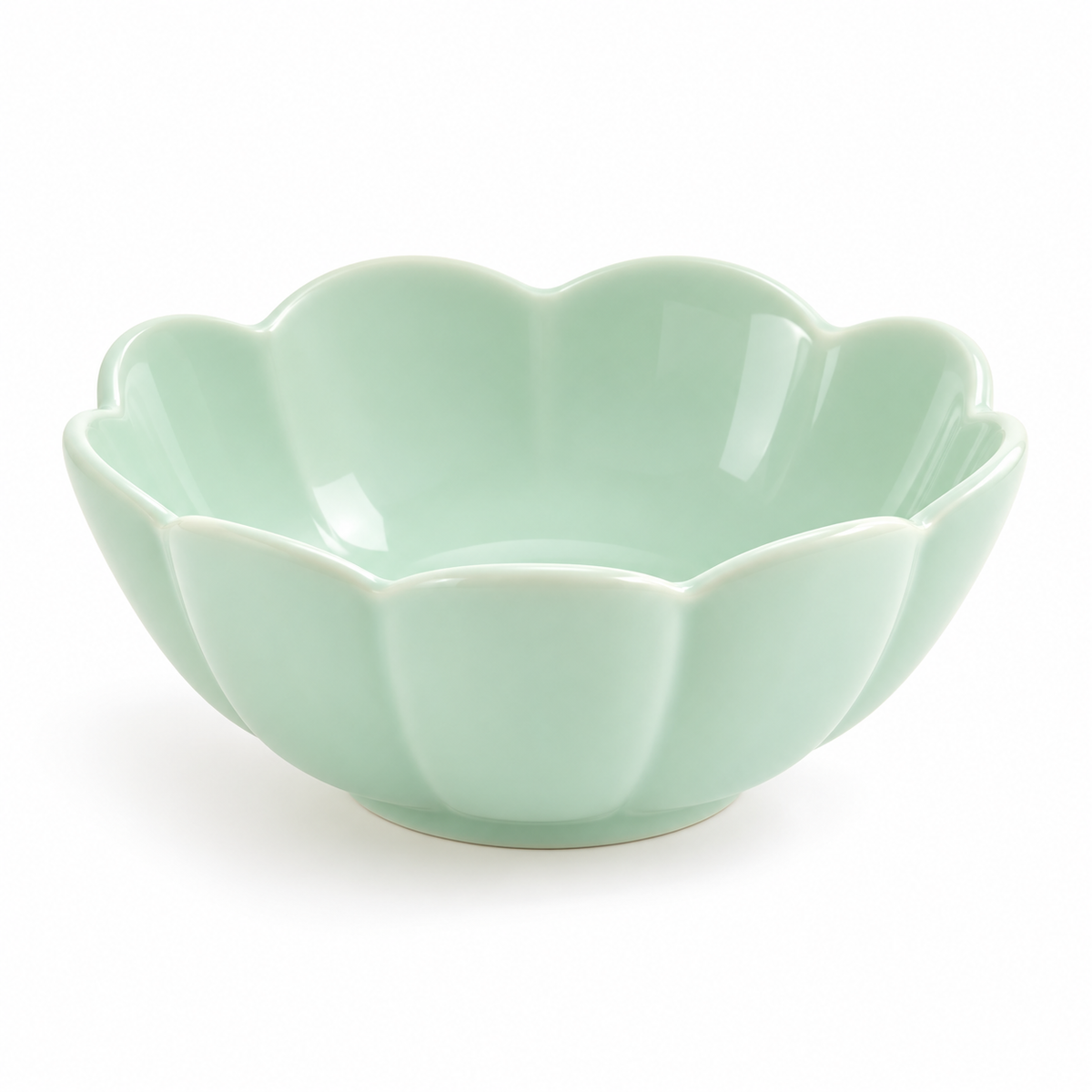 Mint Blossom Scalloped Ceramic Bowl