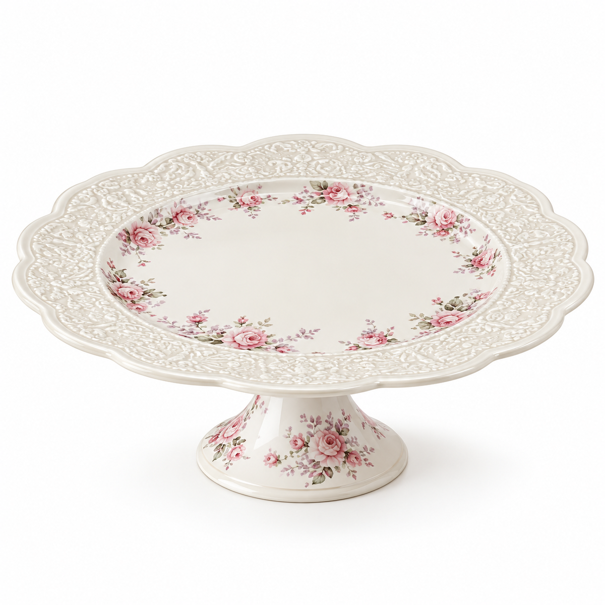 Vintage Rose Pedestal Cake Stand