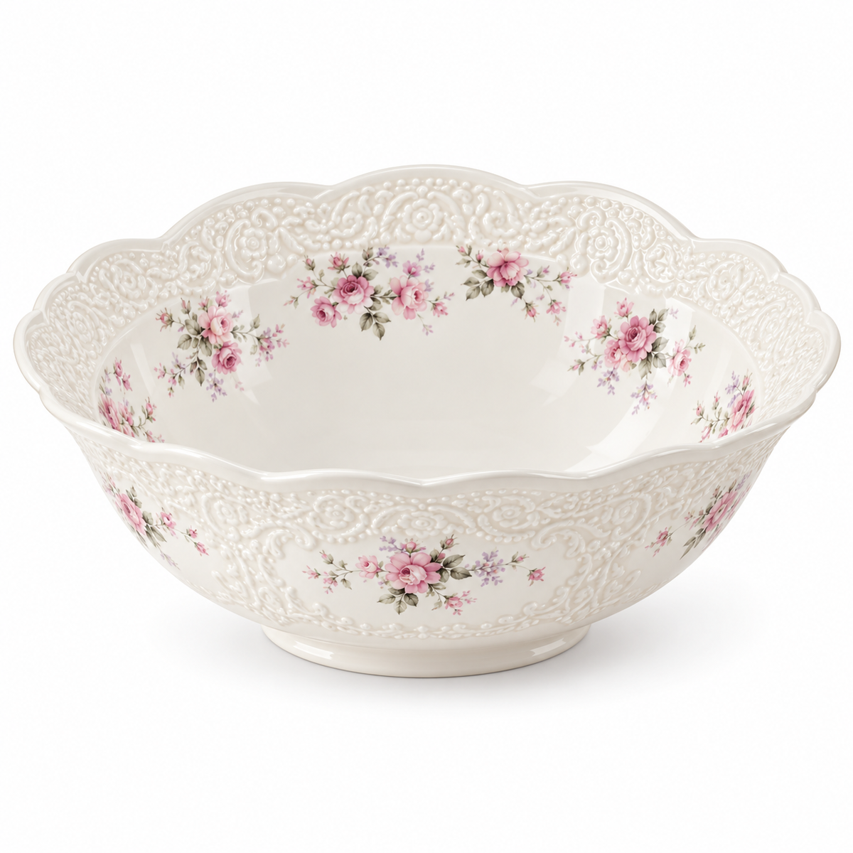 Rose Garden Scalloped Porcelain Serving Bowl