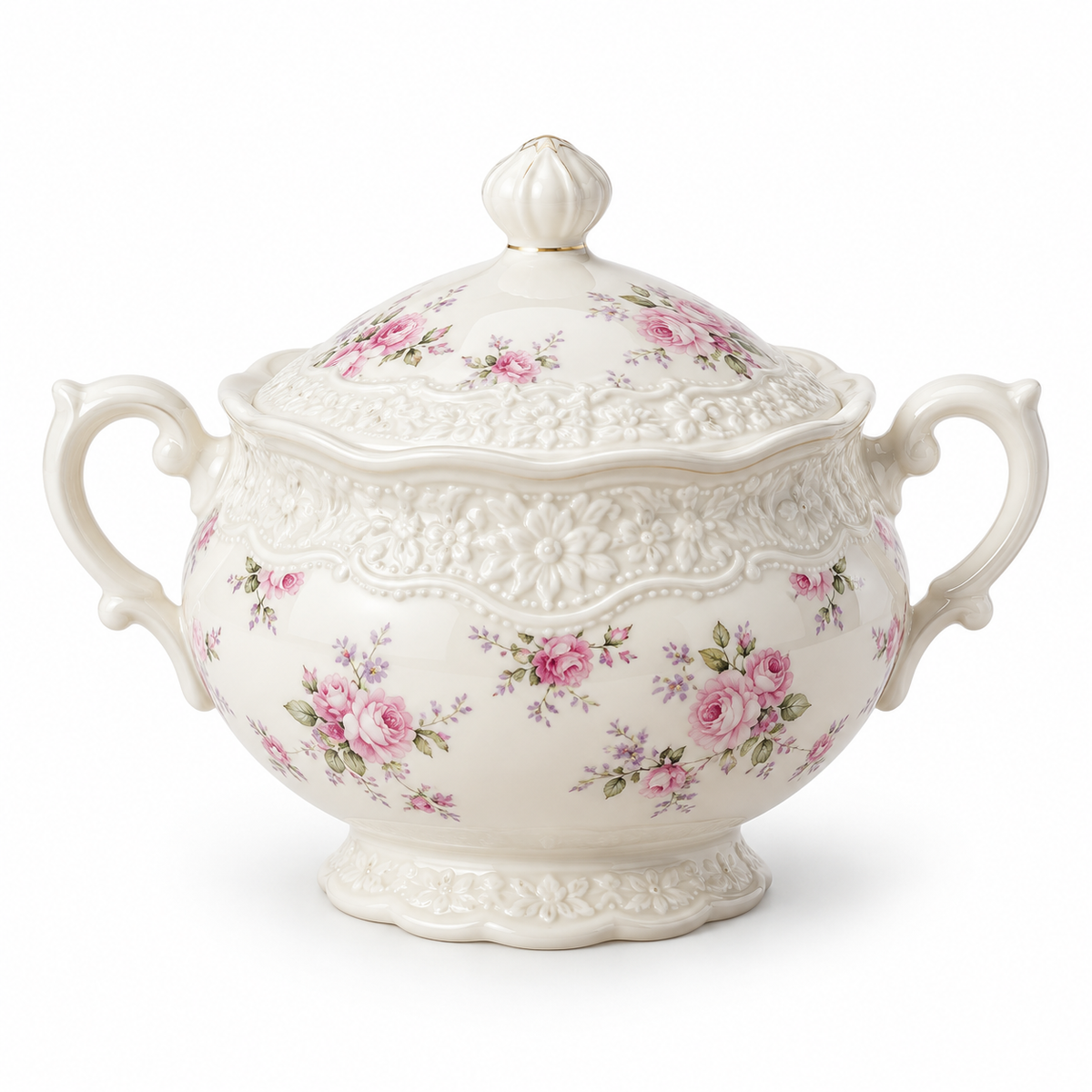 Vintage Rose Porcelain Sugar Bowl with Lid